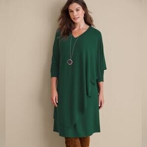 NWT Soft Surroundings Marla Dress Drapey Assymetrical 3/4 Sleeve Modest Size M